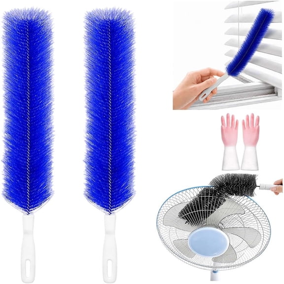 Bendable Microfiber Duster, Reusable Flexible Dust Remover Brush with Soft Fluffy Head, Washable Cleaning Tool for Fans, Blinds, Vents, Window Tracks, Furniture, and Car Interior (2, Blue)