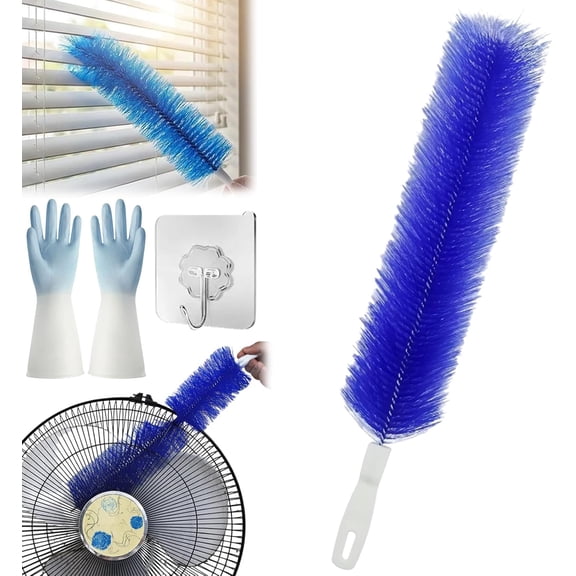 Bendable Microfiber Head,Reusable Dust Remover, 15.7in Bendable Microfiber Fan Cleaning Brush, Washable Fan Cleaner Brush for Electric Fans Air Conditioning, Home Car Vents, Curtain,Blue