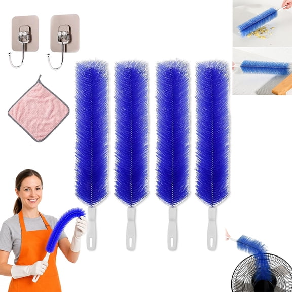 Bendable Microfiber Head, Reusable Dust Remover, 2026 New Washable Fan Cleaning Brush, Bendable Microfiber Duster for Ceiling Fans Blades Curtains Air Conditioning Shutters Vents Cars (4PCS-Blue)