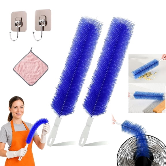 Bendable Microfiber Head, Reusable Dust Remover, 2026 New Washable Fan Cleaning Brush, Bendable Microfiber Duster for Ceiling Fans Blades Curtains Air Conditioning Shutters Vents Cars (2PCS-Blue)