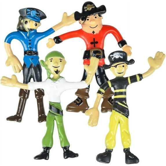 Bendable Pirate 3.75" Figure Toys (12 Pack) Flexible Rubber Figures Sensory Stress Relief Fidget Toys. Great Party Favor (Pirate)