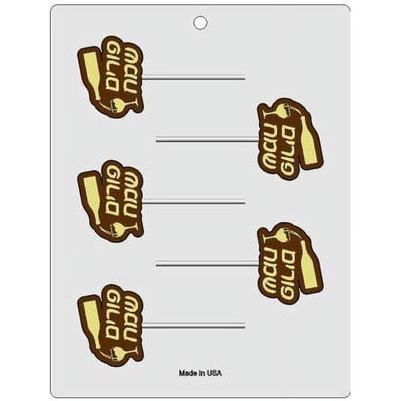 Bendable Plastic Chocolate Mold:"Purim Sameach" Lollipop with Bottle Pouring Wine into Glass, Each Cavity 61mm x 49mm x 7mm High