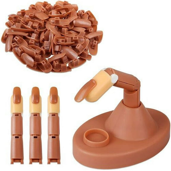 Bendable Practice Finger Kit with Removable Nail Tips and Finger Replacements (Brown Base)