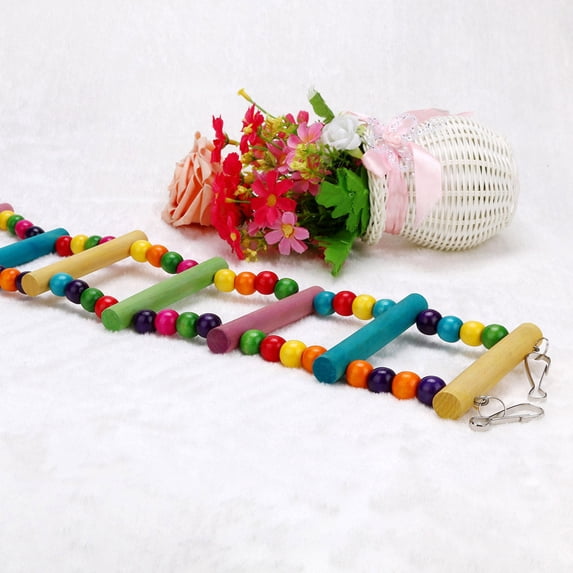 Bendable Wooden Bird Ladder Swing Bridge, Colored Flexible Parrot Climbing Toy, Hanging Cage Accessory for Cockatiel Parakeet Budgie Small Pet Exercise & Chewing