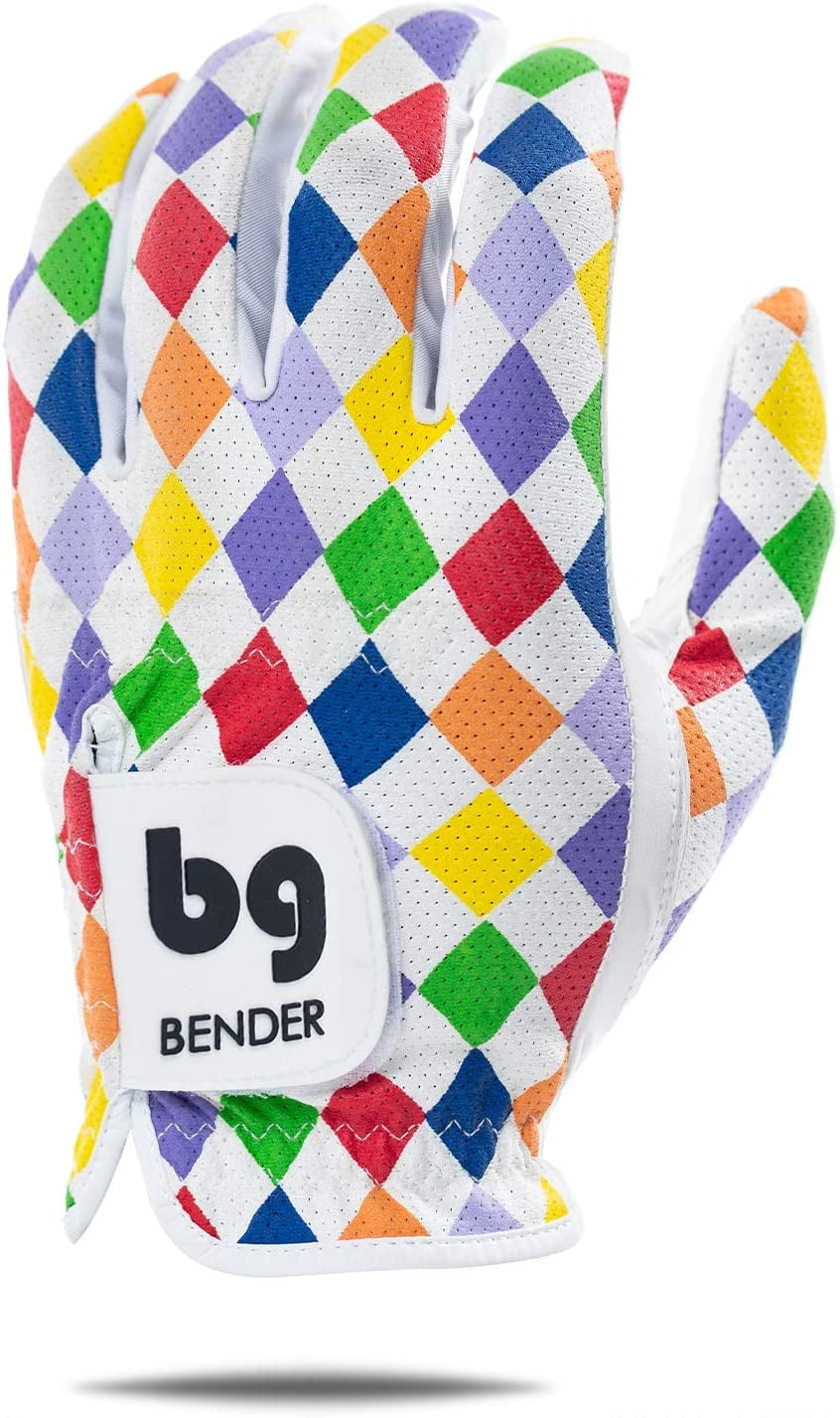 Bender Gloves Mesh Golf Gloves for Men, Cabretta Leather, Worn on Left Hand (Argyle, Large)