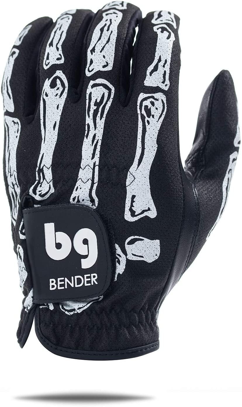 Bender Gloves Mesh Golf Gloves for Men, Cabretta Leather, Worn on Left Hand (Black Bones, XX-Large)