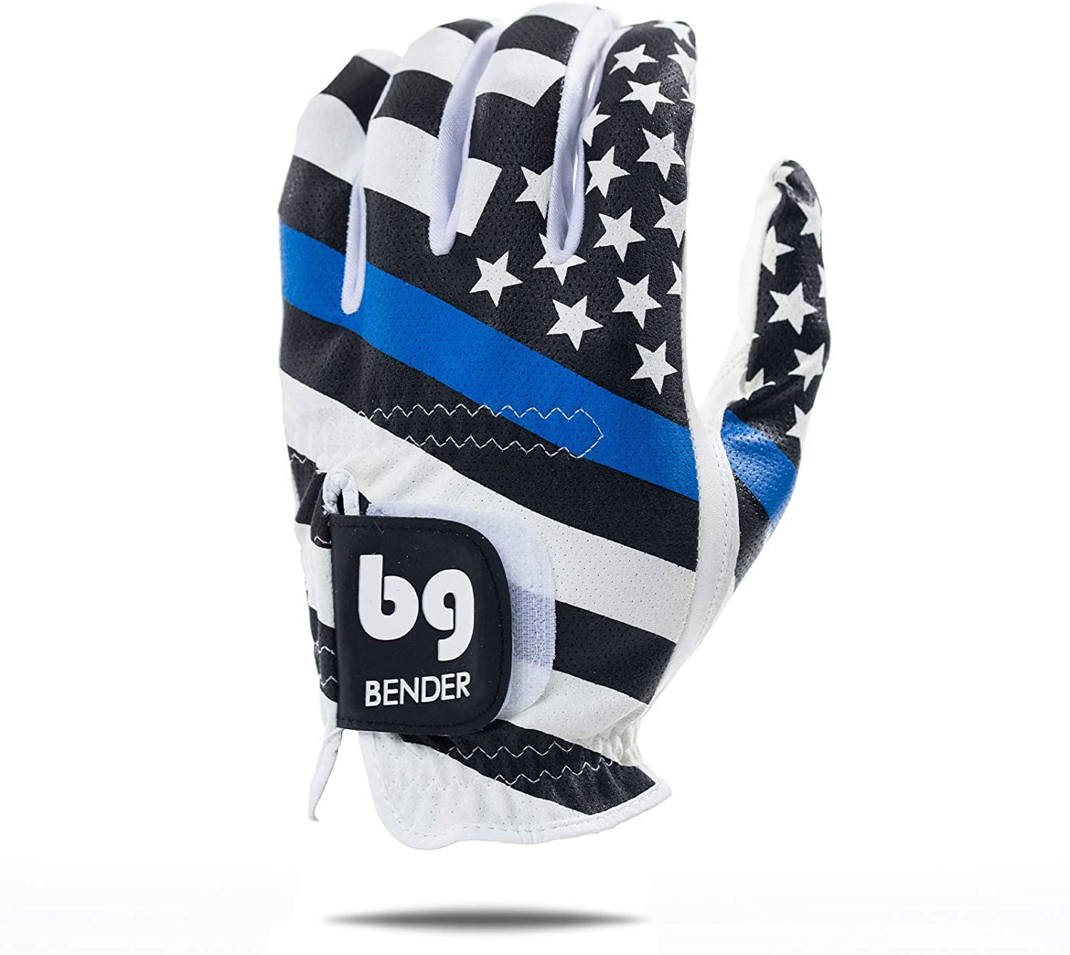 Bender Gloves Mesh Golf Gloves for Men, Cabretta Leather, Worn on Left Hand (Blue Line, Medium-Large)