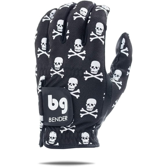 Bender Gloves Mesh Golf Gloves for Men, Cabretta Leather, Worn on Left Hand (Skull & Crossbones, Large)