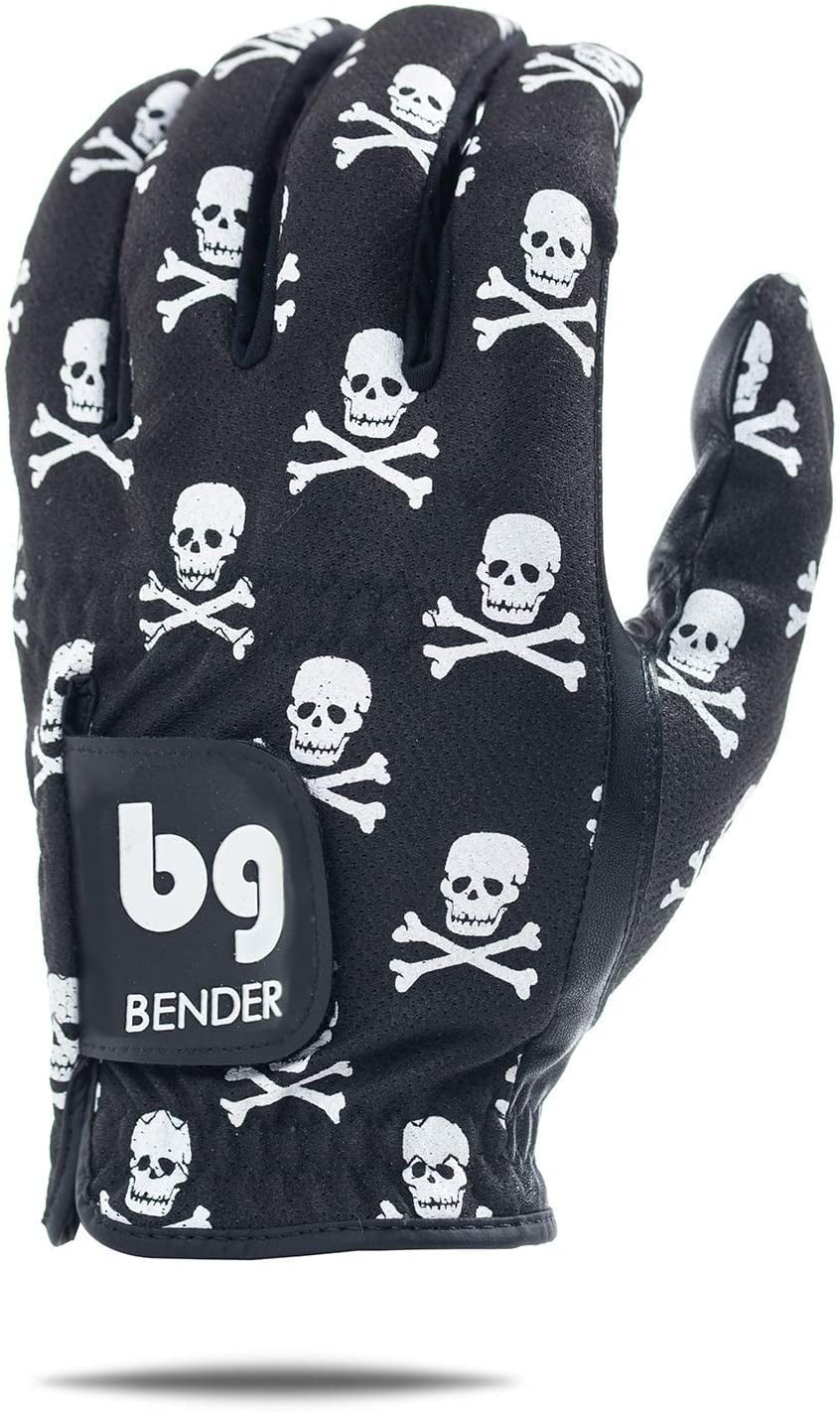 Bender Gloves Mesh Golf Gloves for Men, Cabretta Leather, Worn on Left Hand (Skull & Crossbones, Medium)