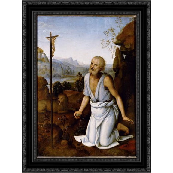 Bender St .Jerome 20x24 Black Ornate Wood Framed Canvas Art by Perugino, Pietro