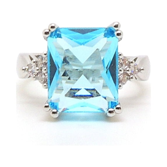 Bendi Ring Emerald Cut Blue Cubic Zirconia Women Statement Ginger Lyne Collection