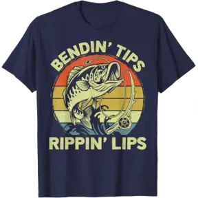 Bendin' Tips Rippin' Lips - Fishing Quote Dad T-Shirt