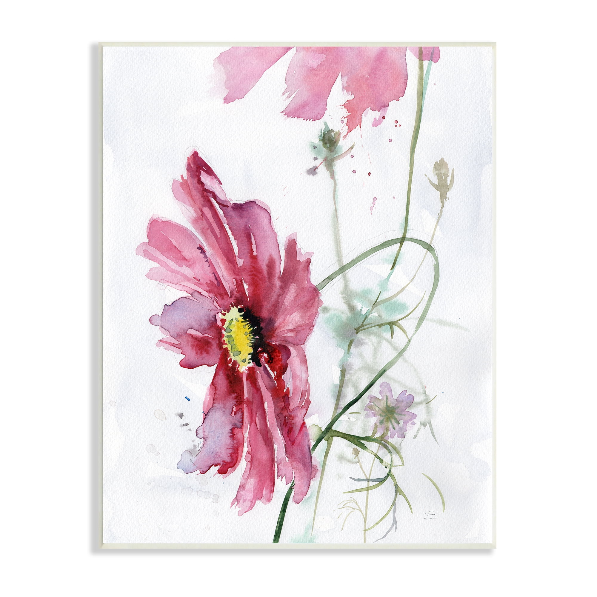 Bending Pink Cosmo Flower Abstract Floral Watercolour 13 in x 19 in Framed Painting Art Print, by Stupell Home Décor