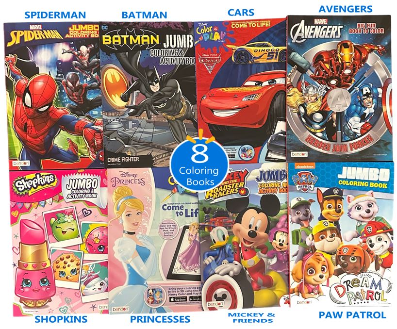 Bendon 8 Full sized Licensed Coloring Books #3 for Girls and Boys Ages Bendon 8 Full sized Licensed Coloring Books #3 for Girls and Boys Ages