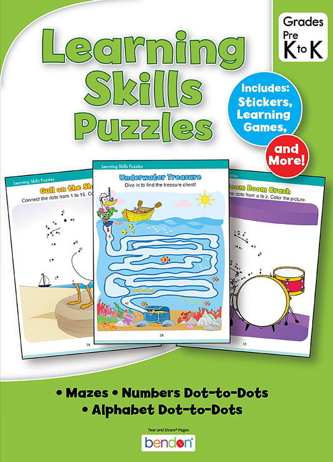 Bendon Publishing Pre Kindergarten and Kindergaten Learning Skills Puzzles 80 Page Workbook