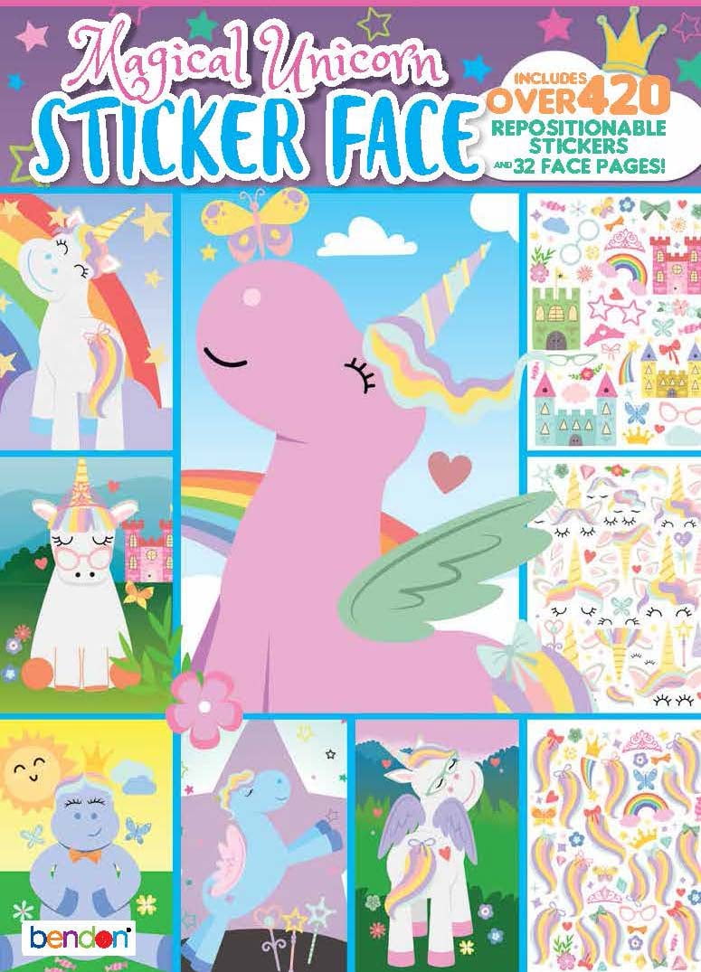 Bendon Publishing Unicorn Create A Face Sticker Activity Book, 32 Pages and  6 Sticker Sheets 