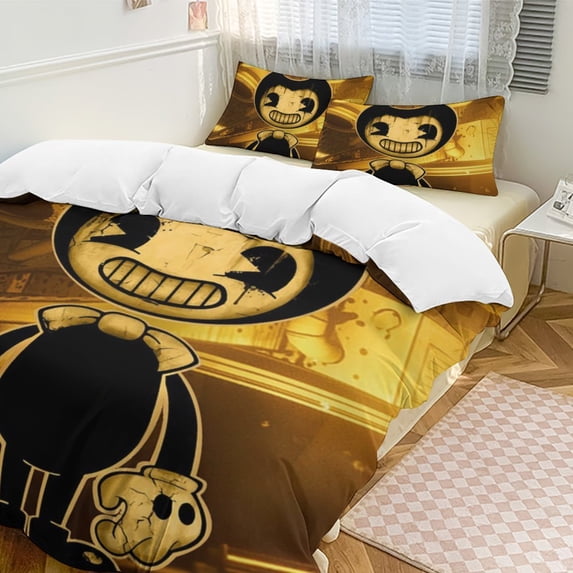 Bendy And The Ink Machine 3-Piece Bedding Set Soft Warm And Comfortable Soft Bed Set with 1 Duvet Cover And 2 Pillowcases for Bedroom