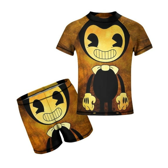 Bendy And The Ink Machine Boys Two Piece Rash Guard Swimsuits Kids Short Sleeve Swimwear Sets Bathing Suit