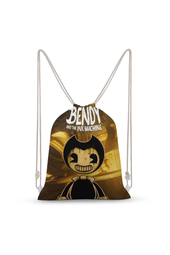 Bendy And The Ink Machine Cute Cartoon Drawstring Backpack - Canvas Backpack for Sports, Fitness, School, Beach, and Travel 30x40cm