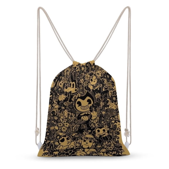 Bendy And The Ink Machine Cute Cartoon Drawstring Backpack - Canvas Backpack for Sports, Fitness, School, Beach, and Travel 35x50cm