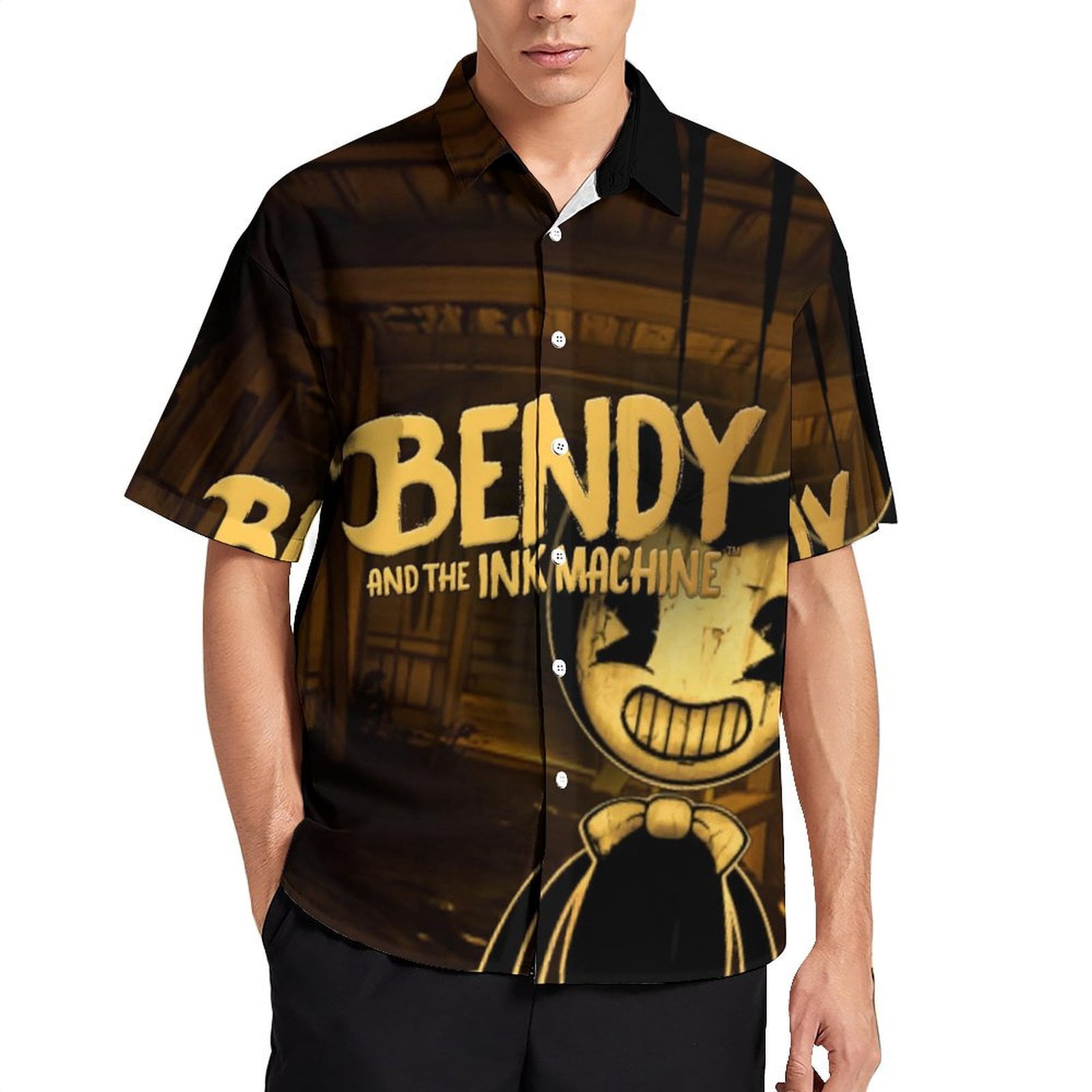 Bendy And The Ink Machine Men's Hawaiian Shirts Short Sleeve Button ...
