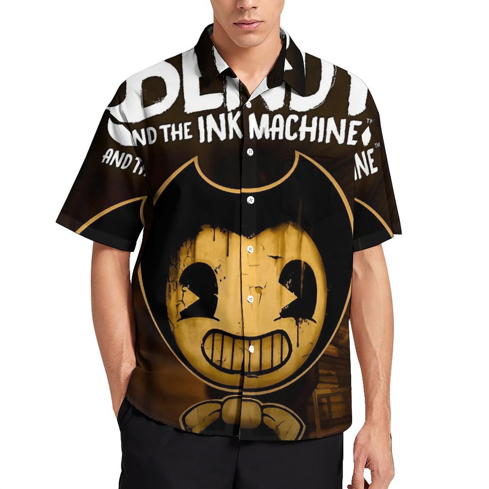 Bendy And The Ink Machine Men's Hawaiian Shirts Short Sleeve Button ...