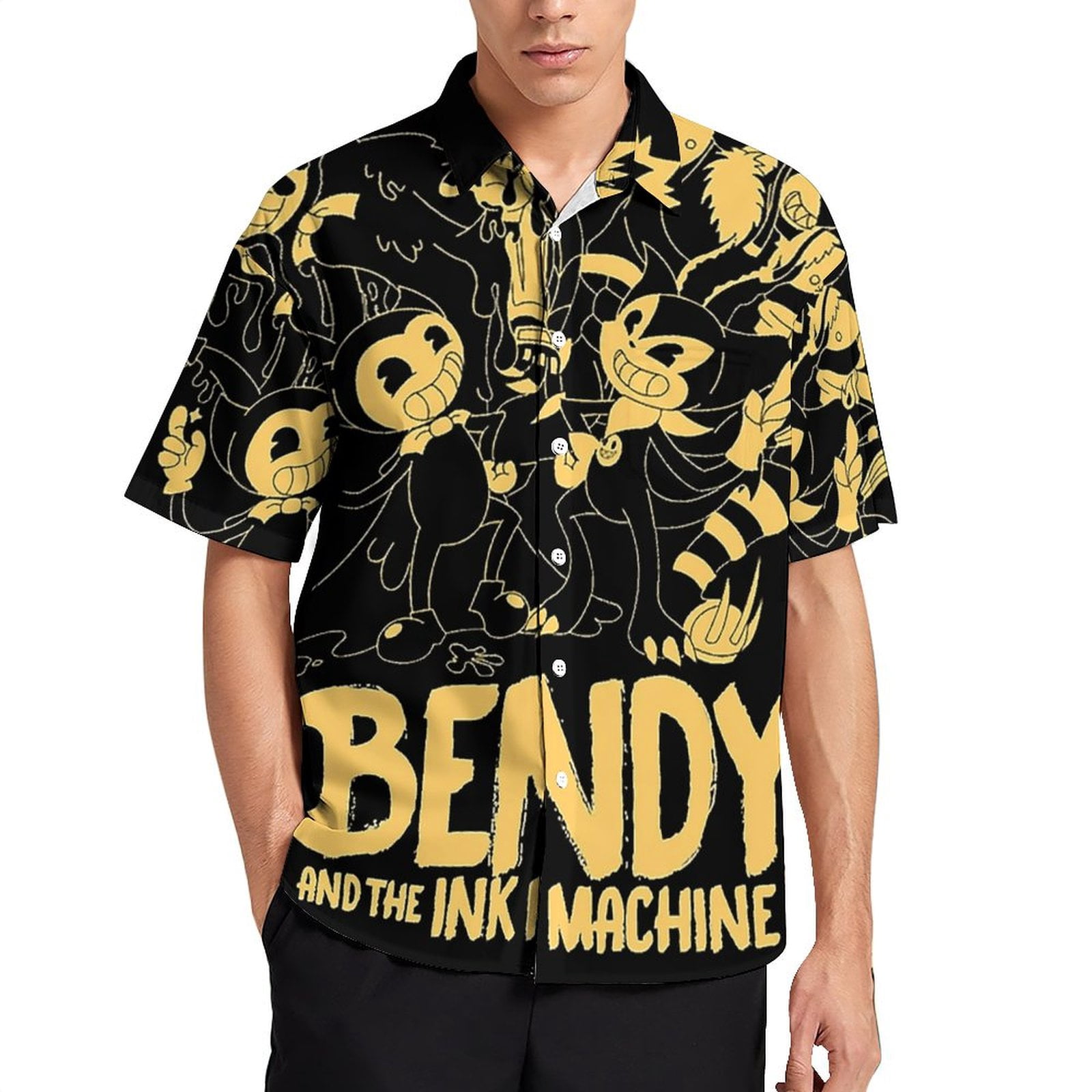 Bendy And The Ink Machine Men's Hawaiian Shirts Short Sleeve Button ...