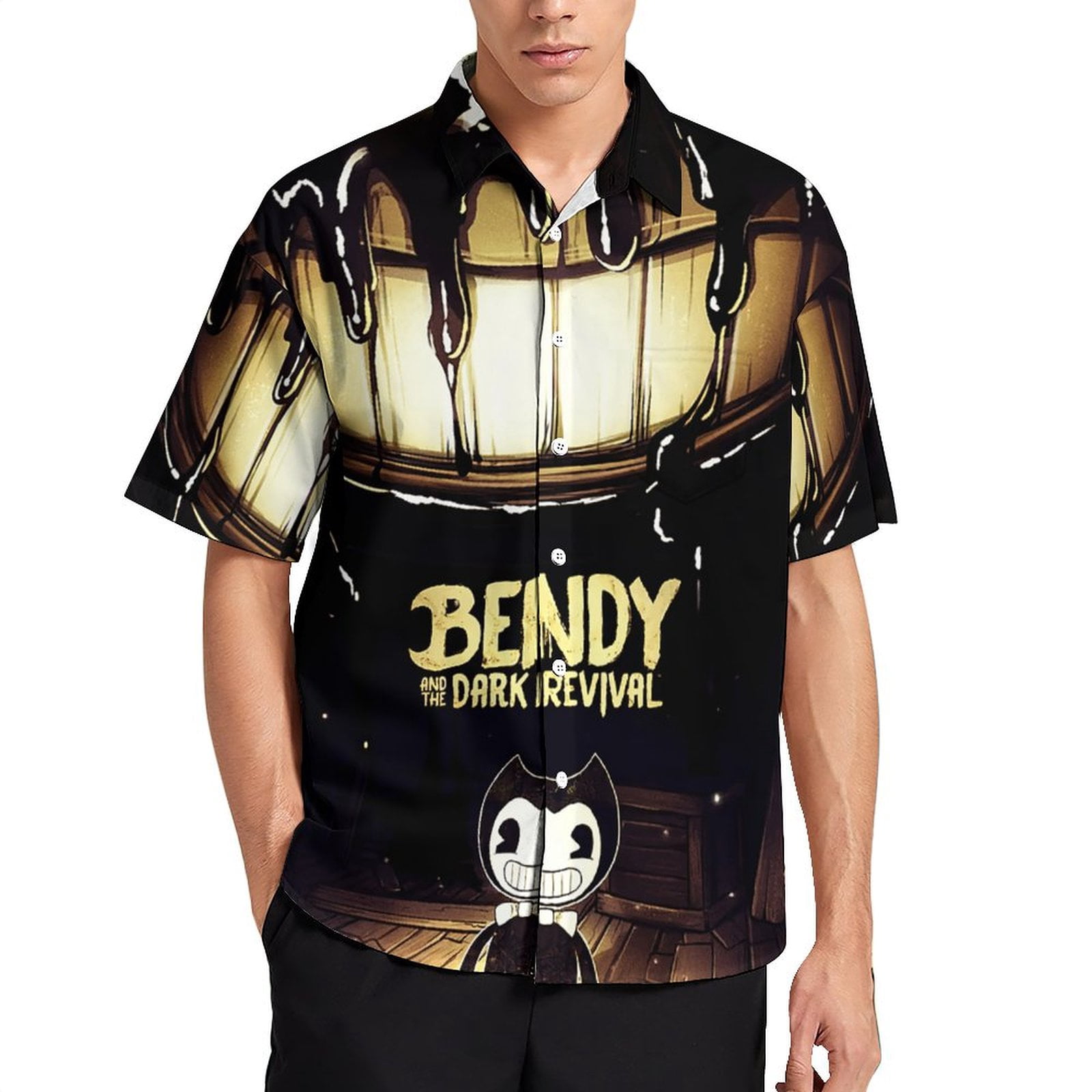 Bendy And The Ink Machine Men's Hawaiian Shirts Short Sleeve Button ...