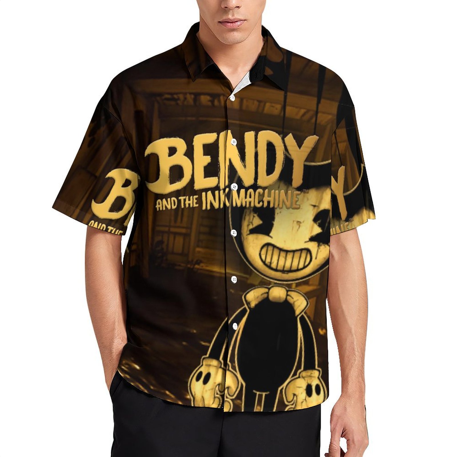 Bendy And The Ink Machine Mens Hawaiian Shirt Short Sleeve Button Down ...