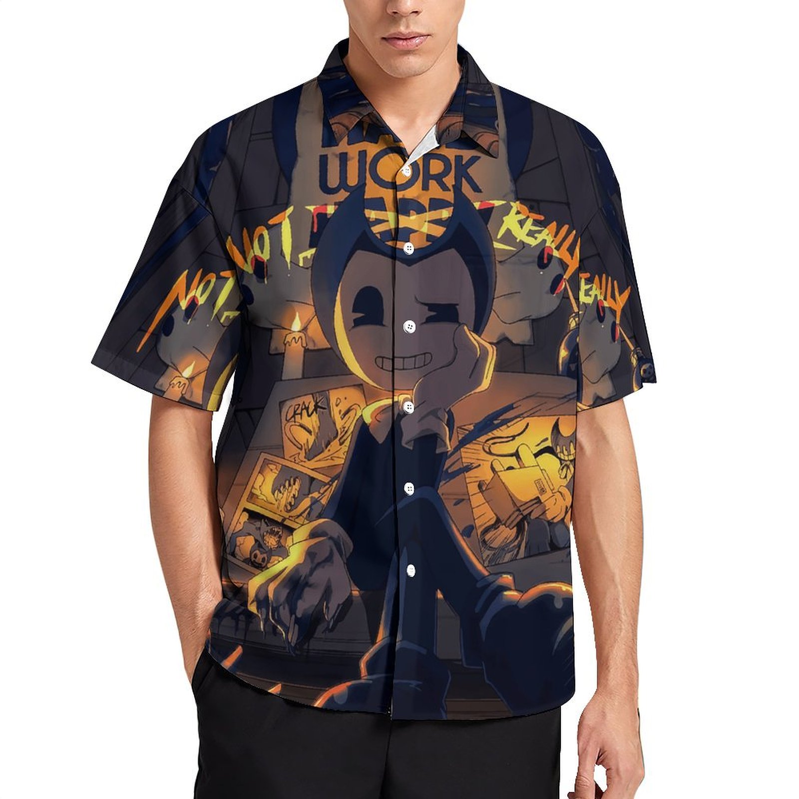 Bendy And The Ink Machine Mens Hawaiian Shirt Short Sleeve Button Down ...