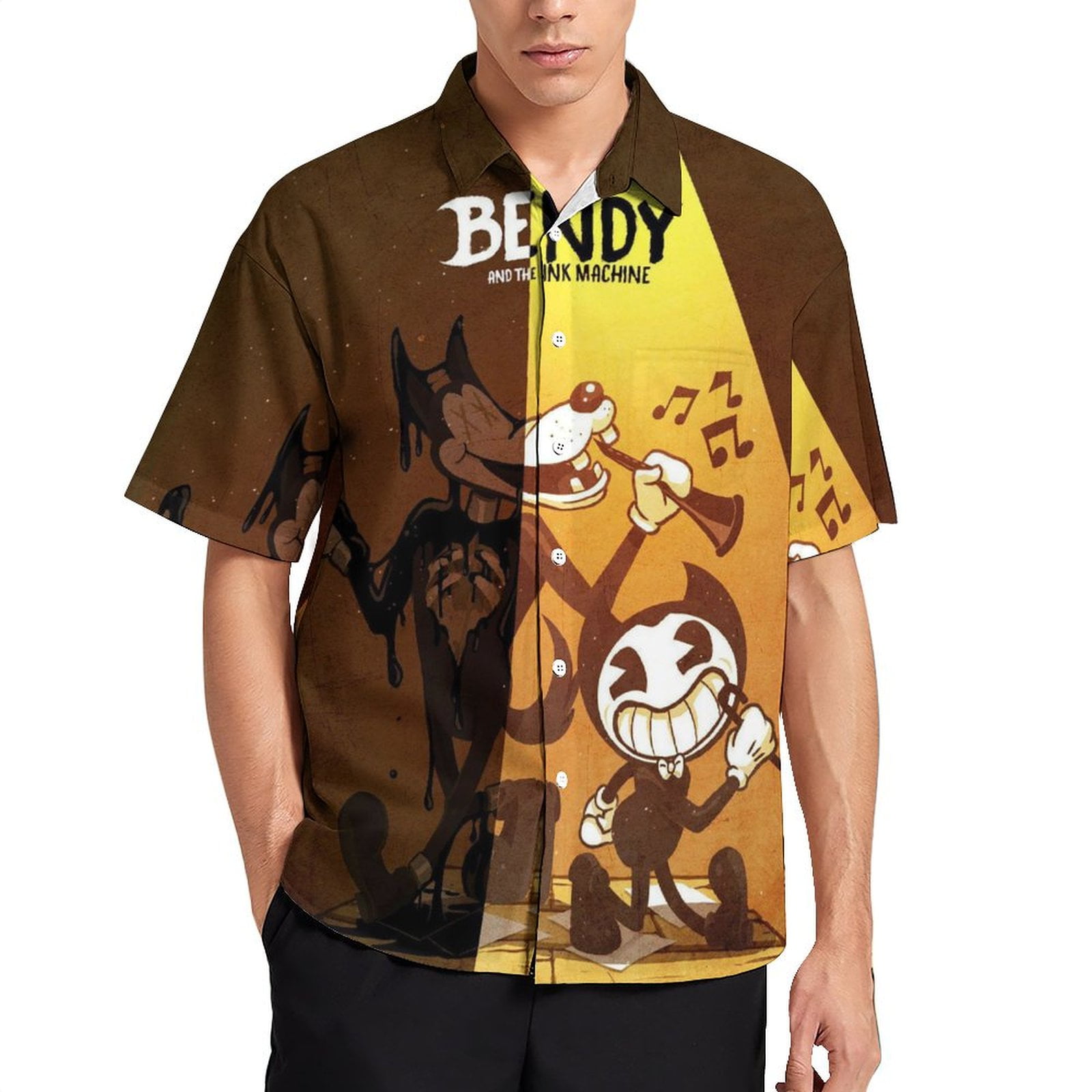 Bendy And The Ink Machine Mens Hawaiian Shirt Short Sleeve Button Down ...