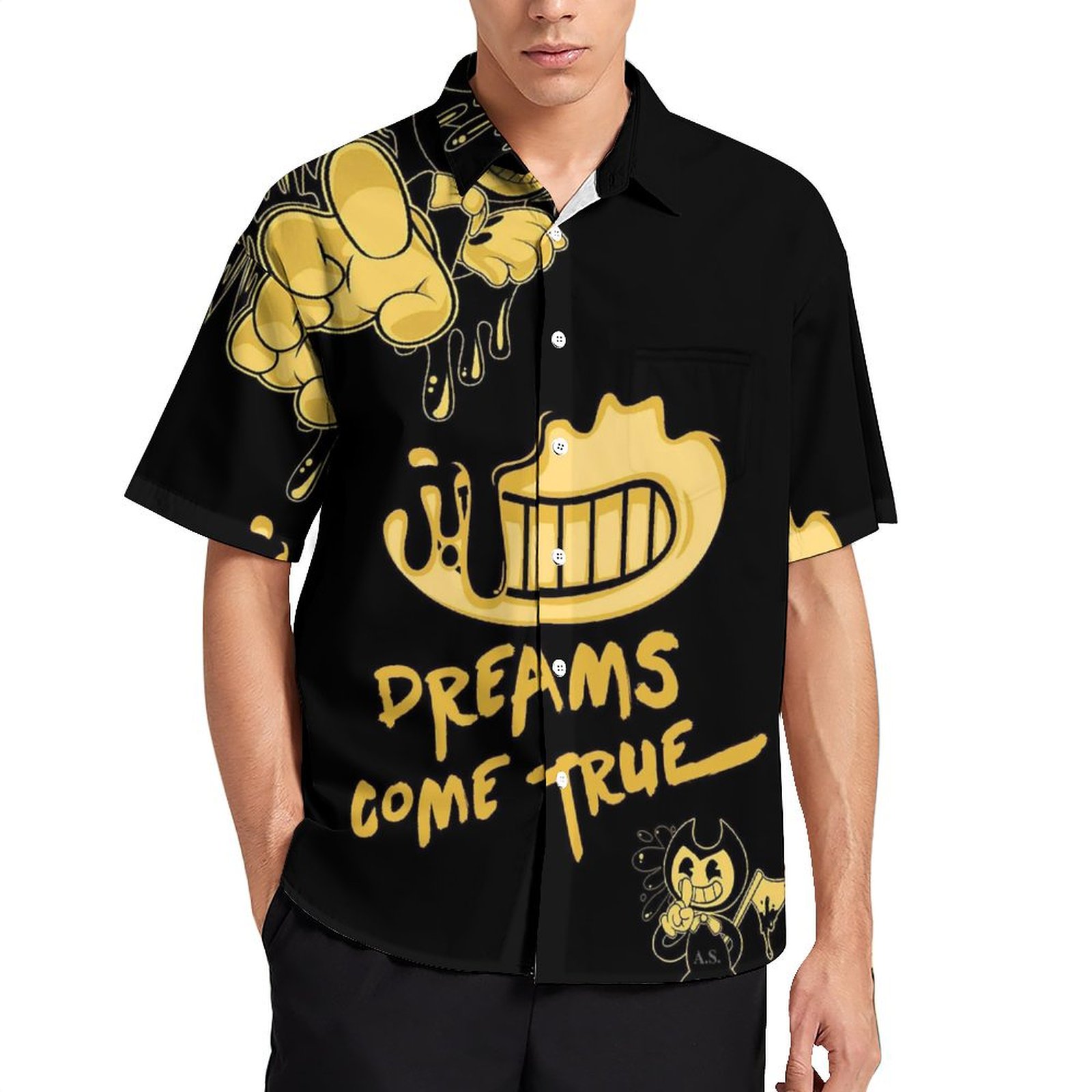 Bendy And The Ink Machine Mens Hawaiian Shirt Short Sleeve Button Down ...