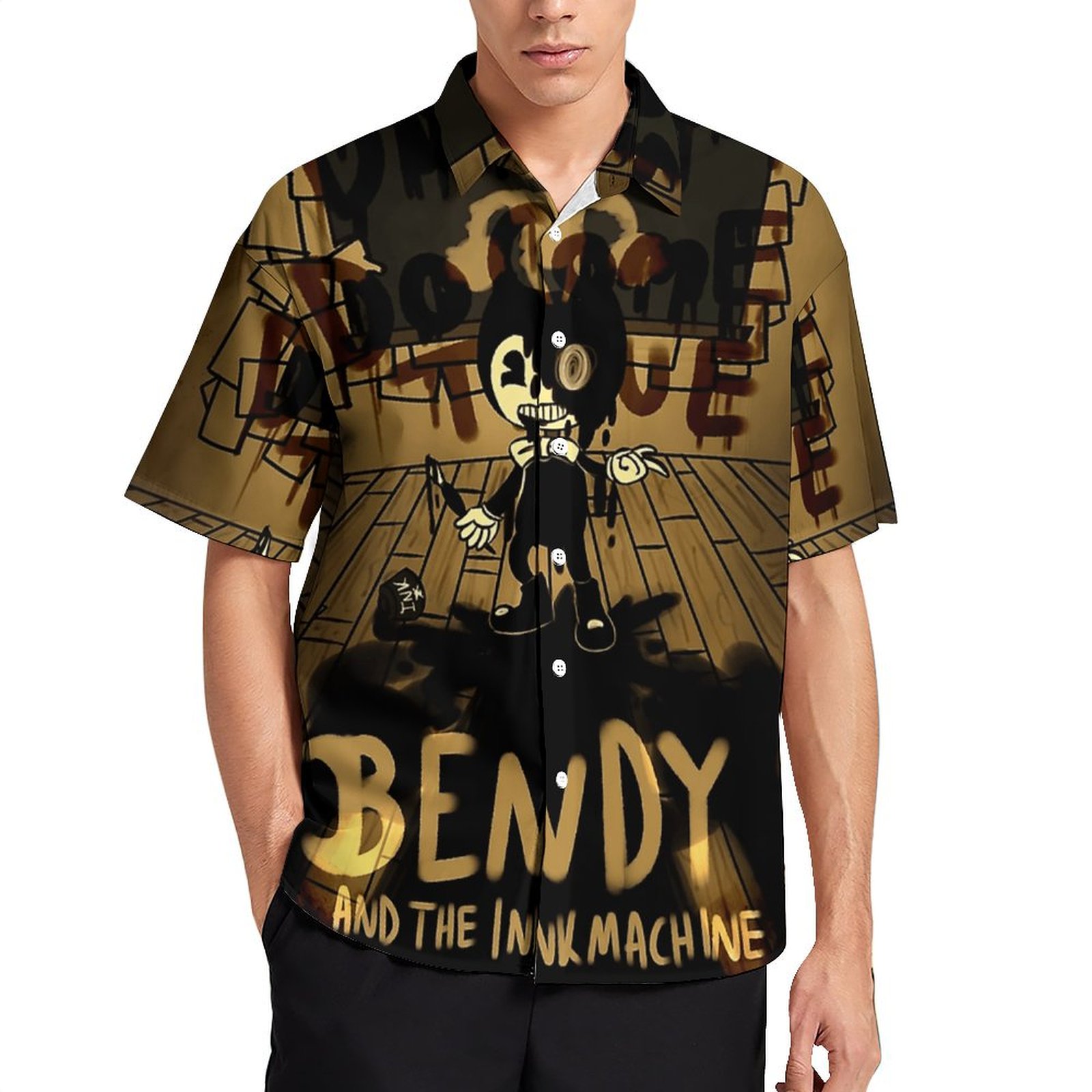 Bendy And The Ink Machine Mens Hawaiian Shirt Short Sleeve Button Down ...