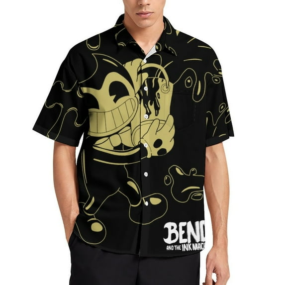 Bendy And The Ink Machine Mens Hawaiian Shirt Summer Casual Short Sleeve Button Down Beach Shirts