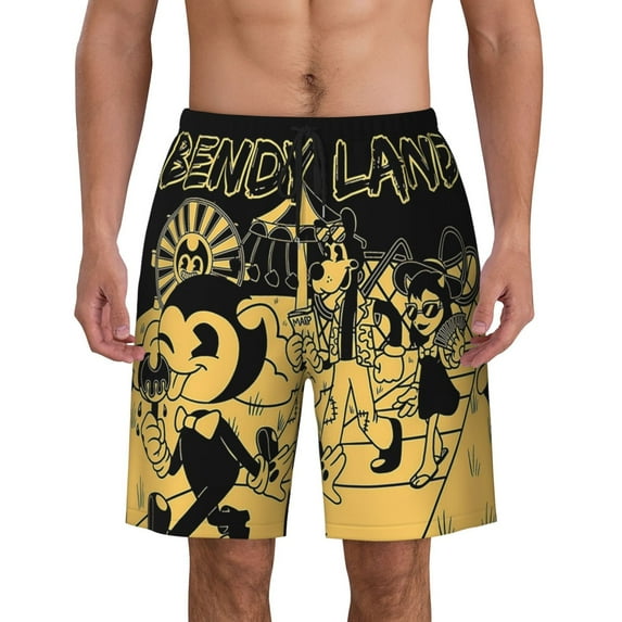 Bendy And The Ink Machine Mens Swim Trunks Quick Dry Board Shorts With Mesh Lining, Beach Shorts Swimwear Bathing Suits