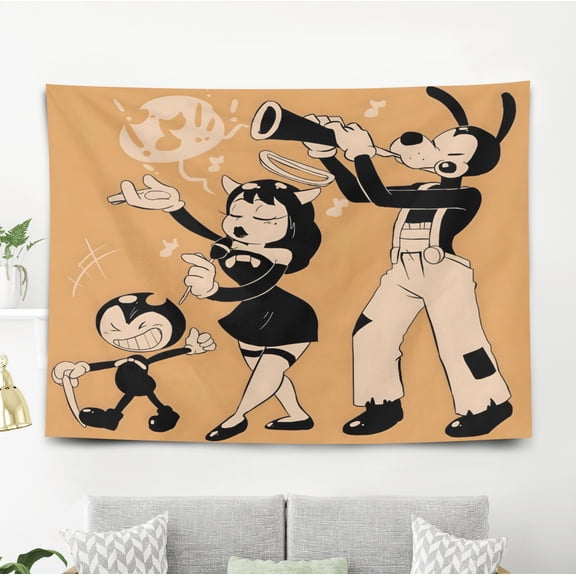 Bendy And The Ink Machine Pattern Wall Hanging 50*60 Inches High-Quality Peach Skin Velvet Material Classic And Charming