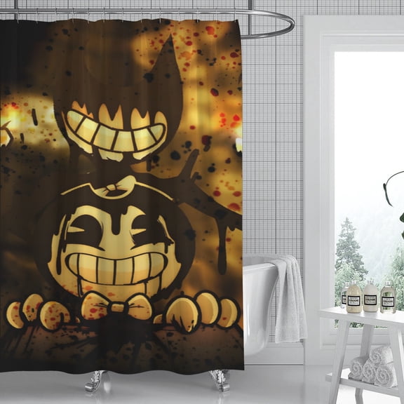 Bendy and the Ink Machine shower curtain flaunts an impressive print, offers waterproof protection, enhancing your bathroom with artistic flair. Dimensions: 59" x 71" (150 x 180 cm).