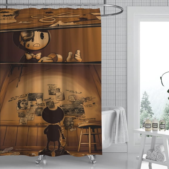Bendy and the Ink Machine shower curtain presents an artistic print, is waterproof and easy to install, enhancing any bathroom with a delightful atmosphere. Measures 59" x 71" (150 x 180 cm).