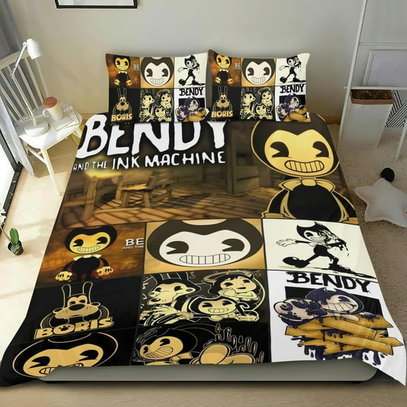Bendy and the Ink Machine-themed Bed Sheet Set Three Piece Set Comfortable And Skin Friendly Unique Design Home Decor Gifts For Family Friends fans36x75Inches90cm*190cm