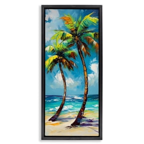 Stupell Industries Bendy Palm Trees on Shore Black Framed Floater Canvas Wall Art, design by LSR Design Studio, 25 x 11
