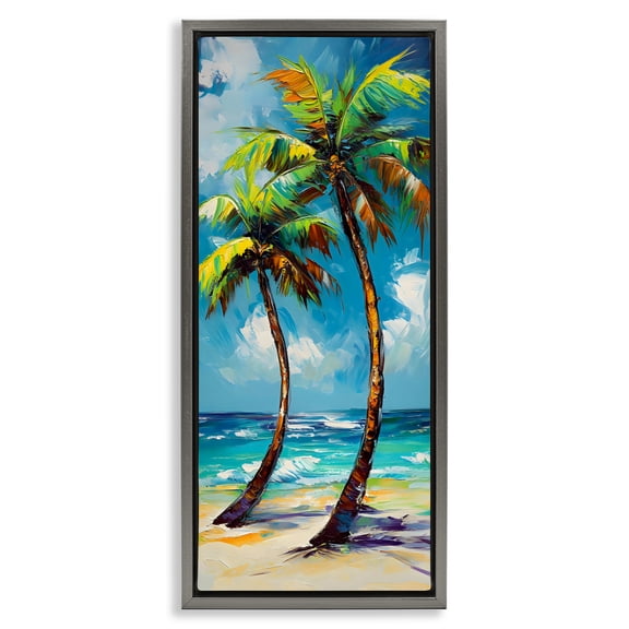 Stupell Industries Bendy Palm Trees on Shore Gray Framed Floater Canvas Wall Art, design by LSR Design Studio, 31 x 15