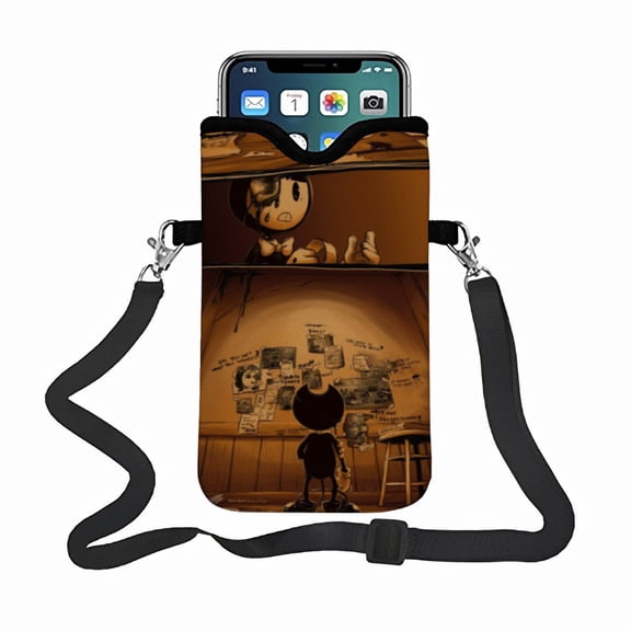 Bendy and the Ink Machine phone bag phone satchel, equipped with an adjustable strap small bag compatible with most smart devices.