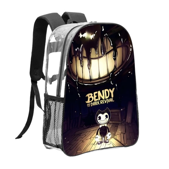Bendy and the Ink Machine-theme Clear Backpack Heavy Duty Transparent Bag See Through Bookbag for Work, Sport, College, Travel12.2X16.9"(31X43cm)