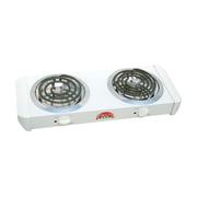 Bene Casa double electric burner in white, double burner coils, portable double electric burner, dual controls, stainless steel drip tray