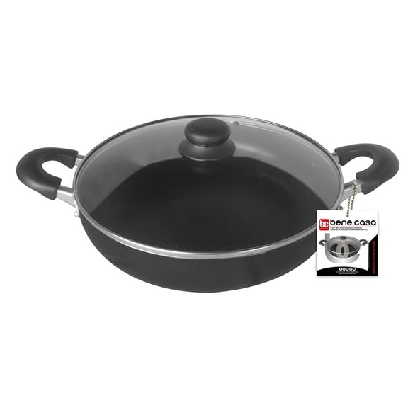 Bene Casa 5.2-Quart/4.9-liter non-stick casserole, tempered glass lid, speckled charcoal-black, heat resistant handles, dishwasher safe, easy clean