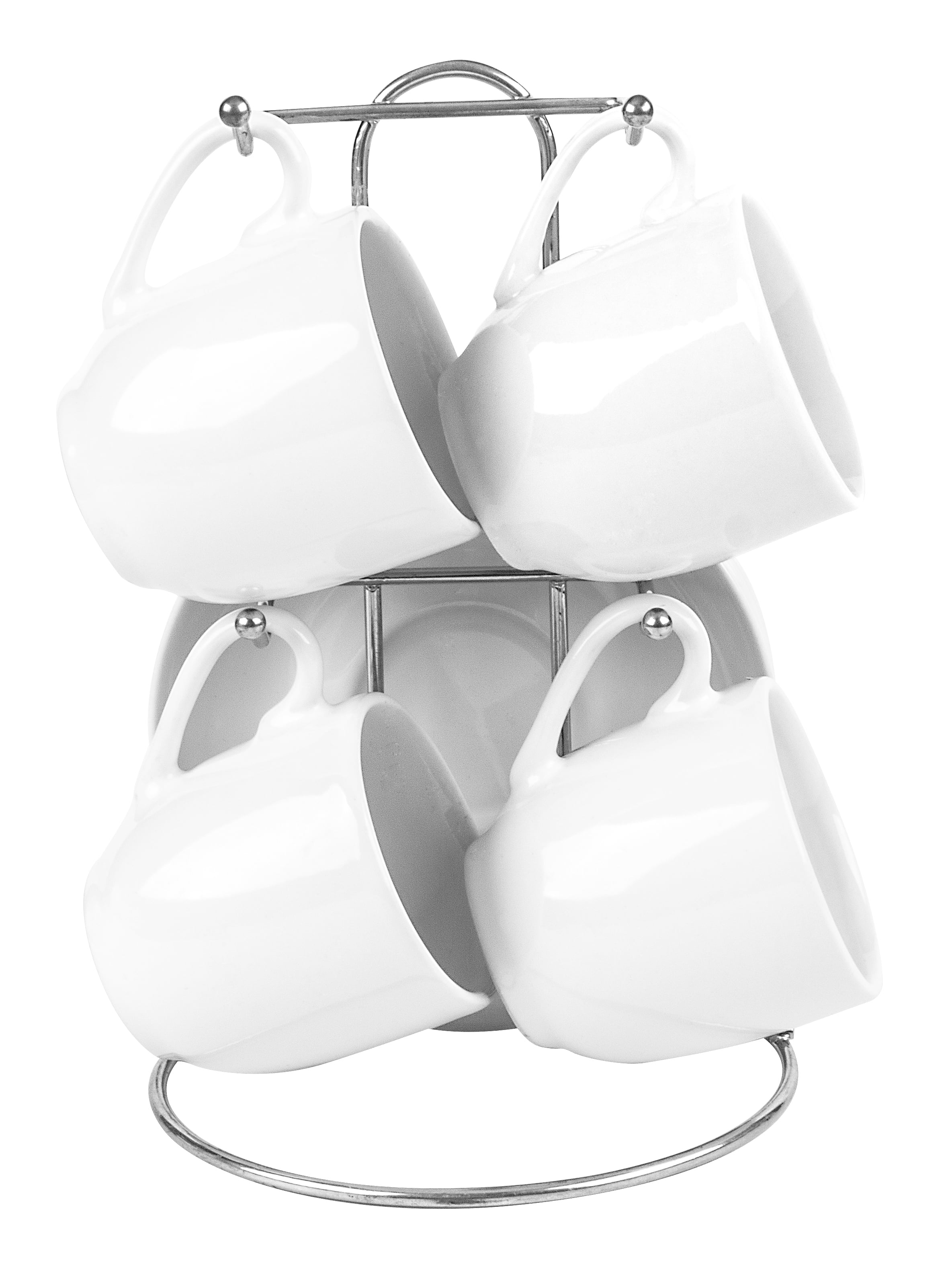 Bene Casa 9-Piece White Espresso Demitasse Cup and Saucer Set with Stand