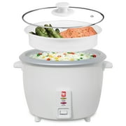 Bene Casa Electric Rice Cooker 6 Cup Rice Pot with Glass Lid & Food Steamer, White