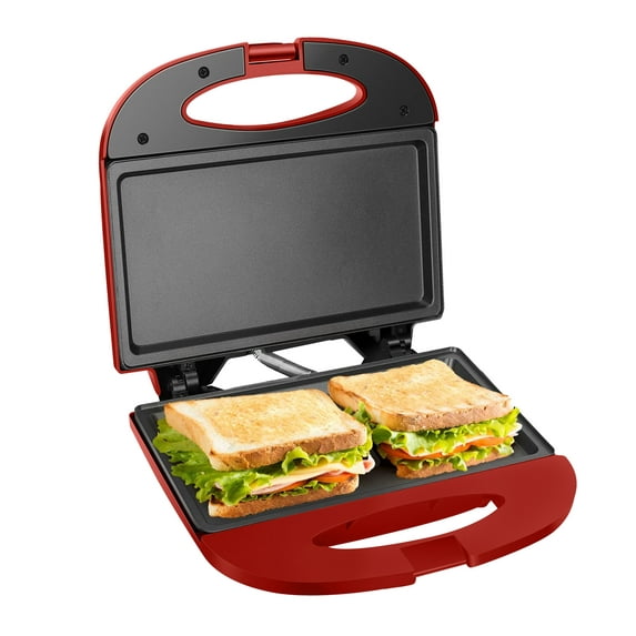 Bene Casa Flat Grill Sandwich Press Cool Touch, Non-Stick Electric Grill Sandwich Maker, Red