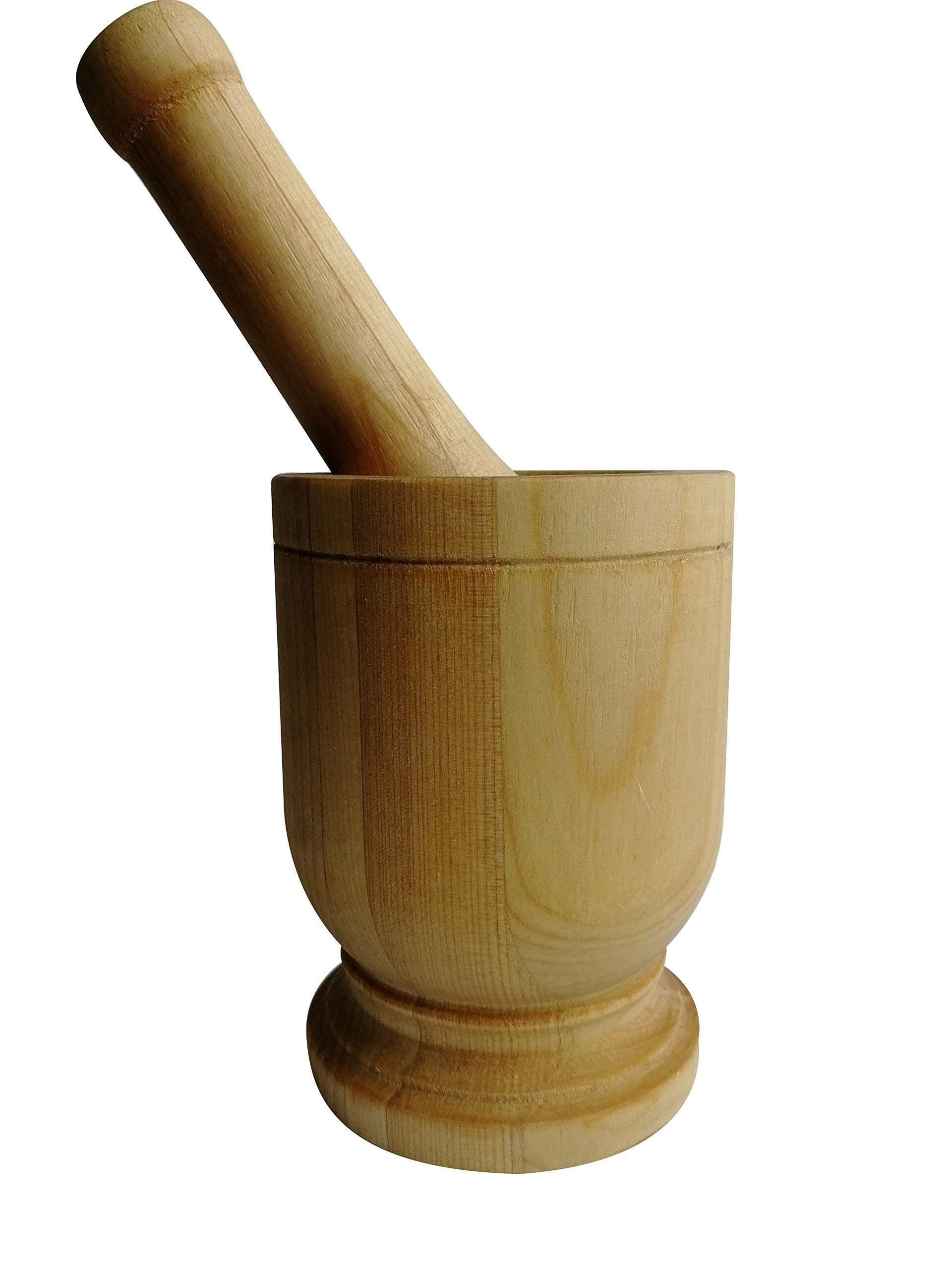 Natural Light-Brown Wooden Mortar and Pestle Set for Kitchen