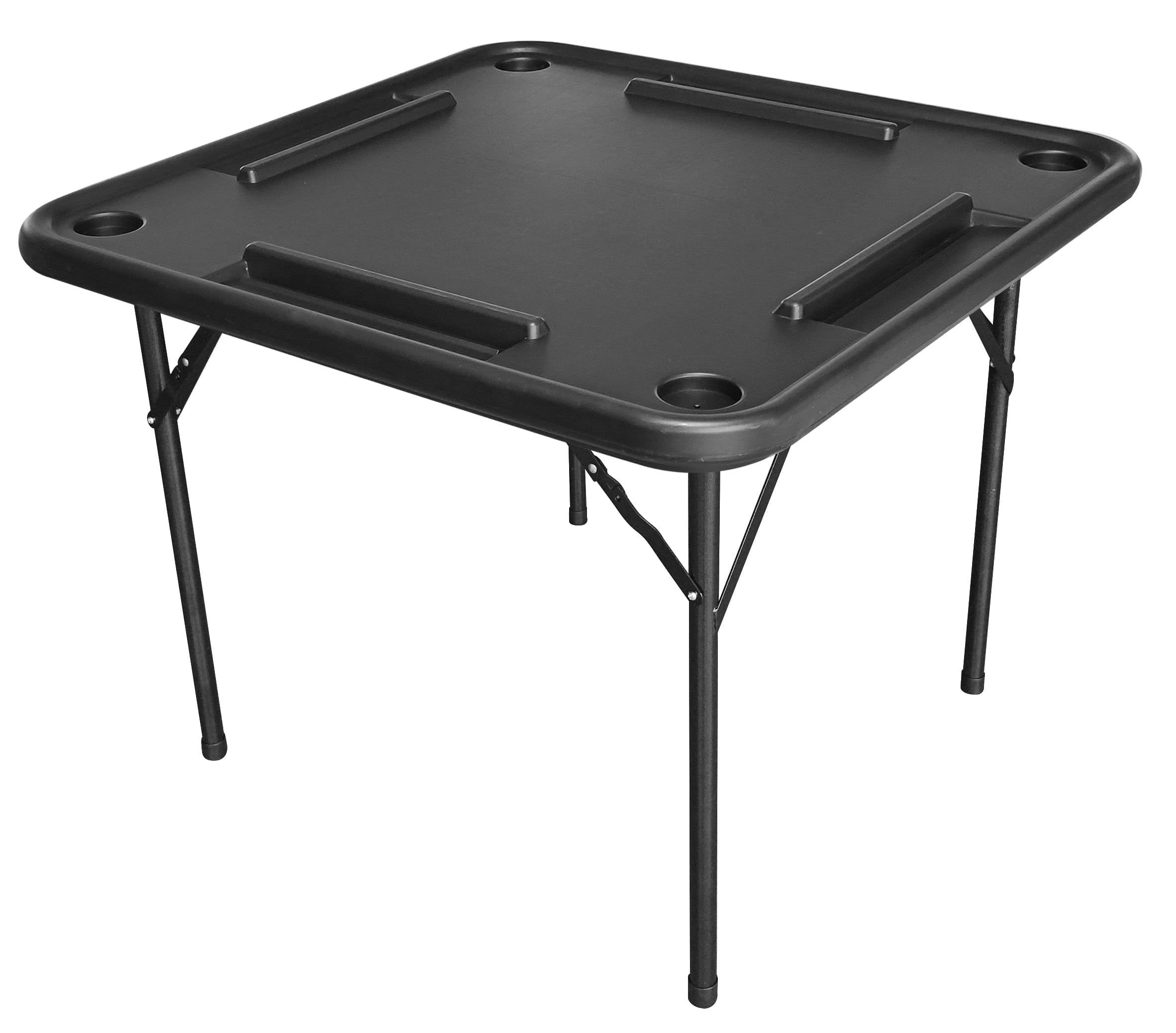 Bene Casa Foldable Domino Table with Built-In Drink Holders, 38” x 38”, Black